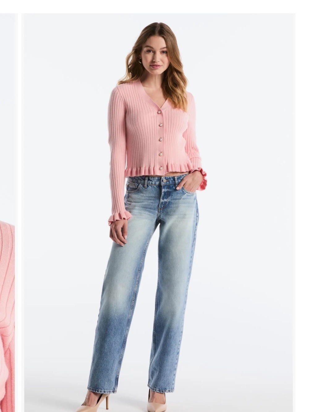 Laundry By Shelli Segal Pink Ribbed V-Neck Cardigan